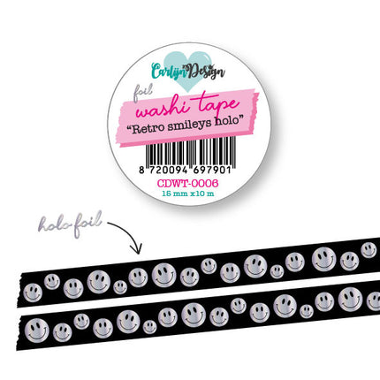 CarlijnDesign Washi tape Retro smileys holo CDWT-0006
