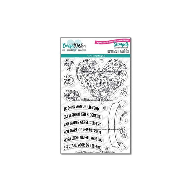CarlijnDesign Bloemenhart banner stempels CDST-0100